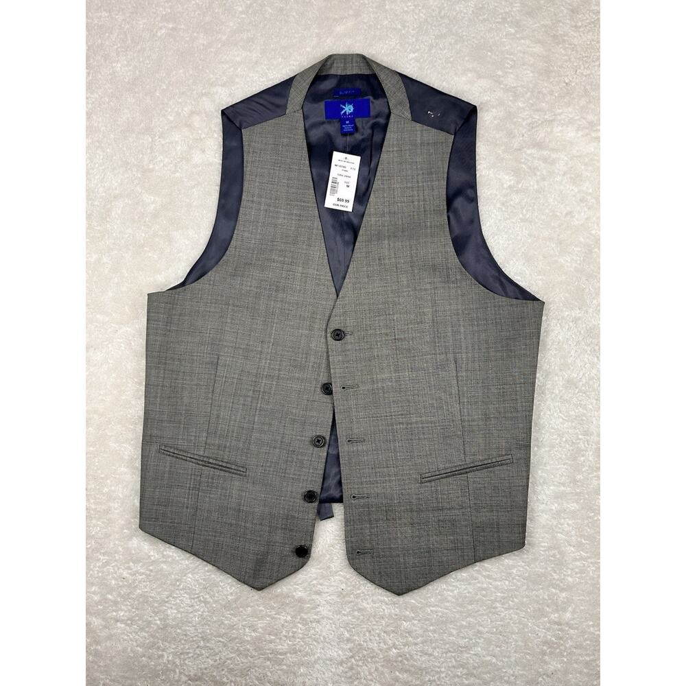 EGARA Vest Mens Sz M Grey Glen Plaid Wool Dress Slim Fit 5 Button Gray Formal